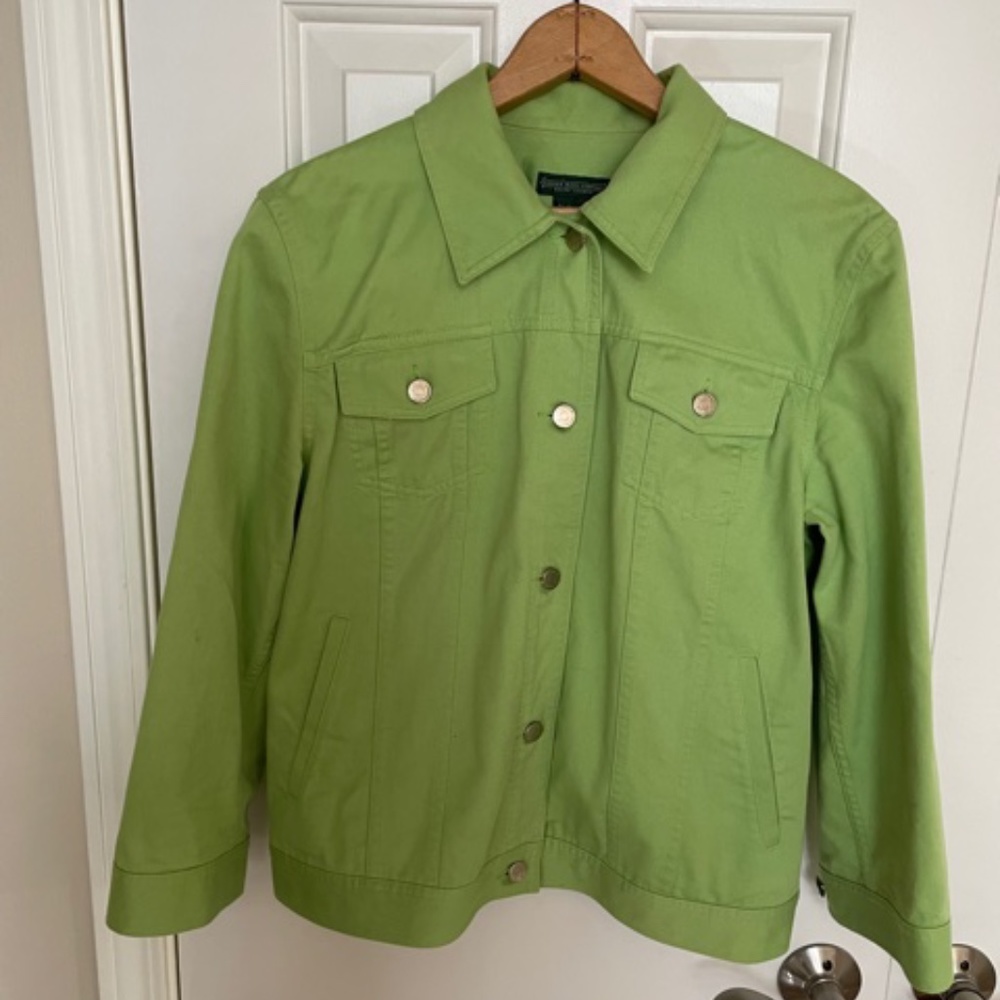 LRL Ralph Lauren Jeans Co Womens Jacket Green Buttons Flap Pockets L